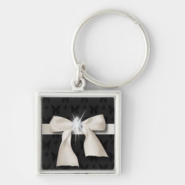 Porte-clés diamant chic à la mode blanc Bow (Devant)