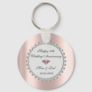 Porte-clés Diamants argentés Rose Gold 10e anniversaire de ma