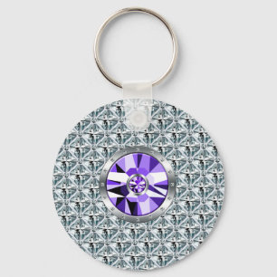 Porte-clés Diamants Violets Motif Et Or Blanc