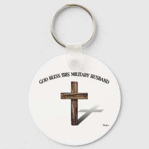 Porte-clés DIEU BÉNISSE CE MARI MILITAIRE avec une croix robu