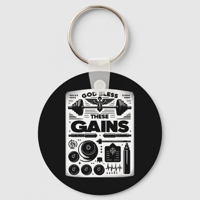 Porte-clés Dieu Bénit Ces Gains Muscle Bodybuilding — (Recto)