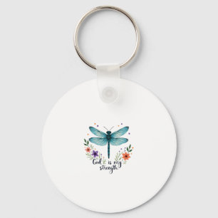 Porte-clés Dieu est ma force Floral Libellule T-Shirt Chrétie