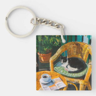 Porte-clés Dimanche matin Peinture confortable pour chat et