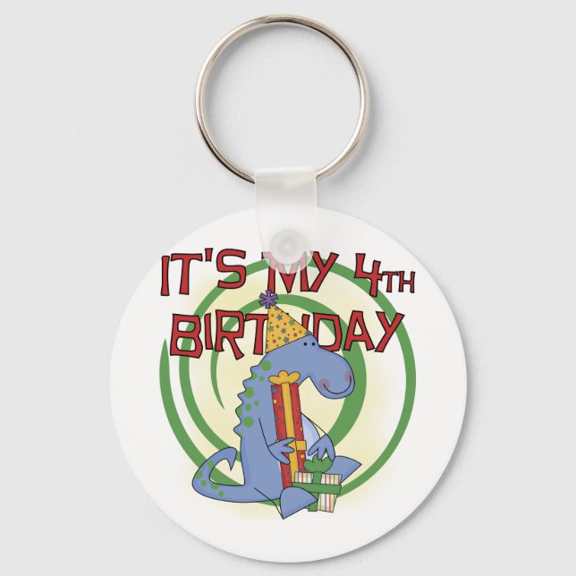 Porte-clés Dinosaur 4e anniversaire T-shirts et cadeaux (Recto)