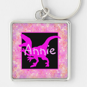 Porte-clés Dinosaure rose personnalisé caché