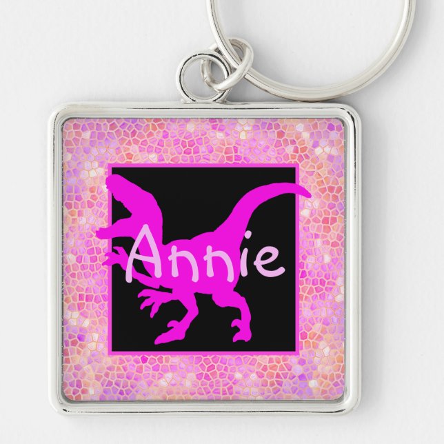 Porte-clés Dinosaure rose personnalisé caché (Devant)