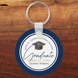 Porte-clés Diplômé bleu marine chic personnalisé pour la remi