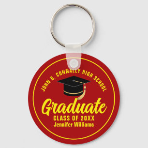 Porte-clés Diplômé rouge jaune personnalisé 2025