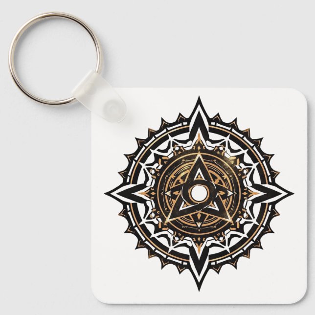Porte-clés Divine Sacrée Mandala - Noir & Or Trishul (Recto)