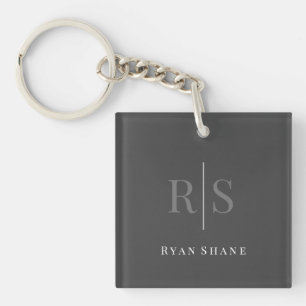 Porte-clés DIY Grey Monogram & White Name on Dark Grey