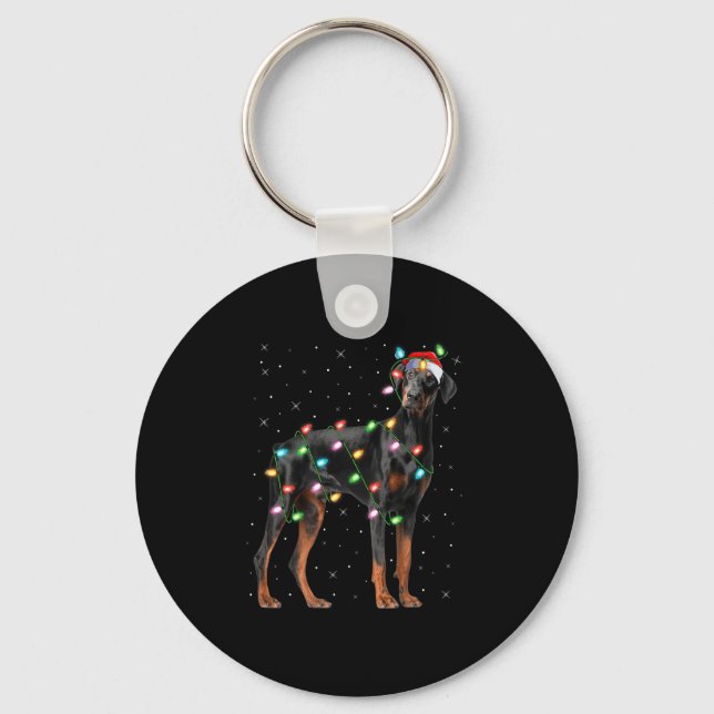 Porte-clés Doberman Dog Christmas Lights Santa Pet Dog Lover  (Recto)