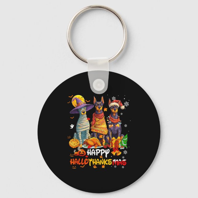 Porte-clés Doberman Happy Hallothanksmas Dog Lover Christmas  (Recto)