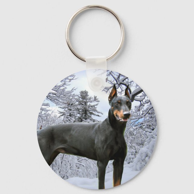 Porte-clés Doberman Pinscher Winter Snow Porte - clé (Recto)