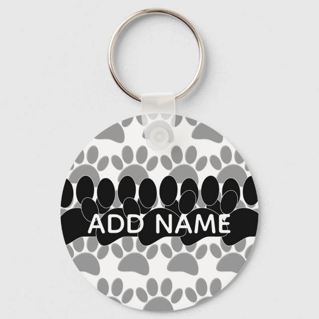 Porte-clés Dog Paw Print Custom Personalized Name (Verso)