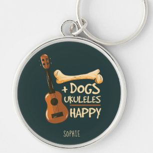 Porte-clés Dogs and Ukuleles Makes Me Happy Personalized