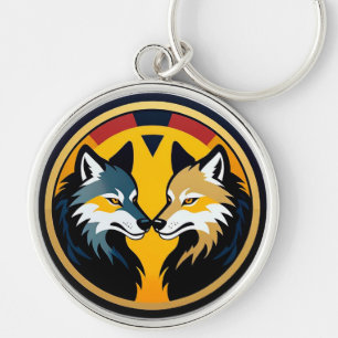 Porte-clés Double Logo Emblème Loup Avec Cercle Doré