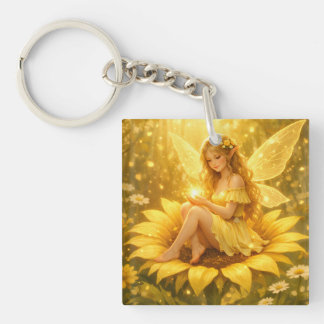 Porte-clés Douce fée sur un tournesol 