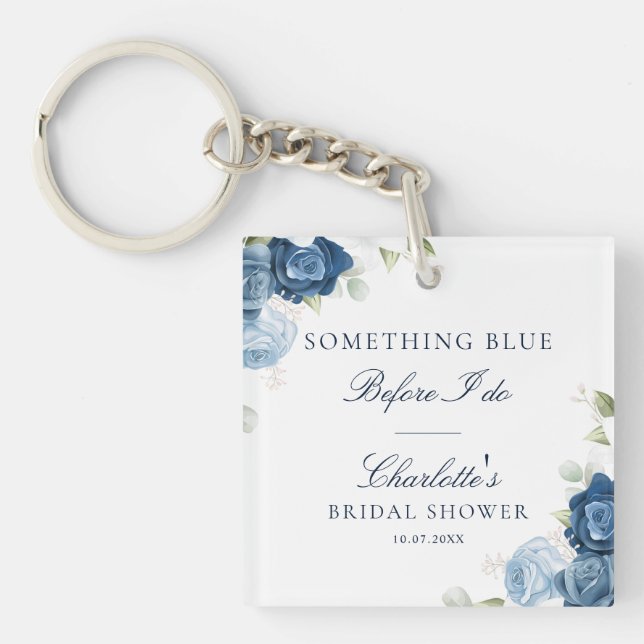 Porte-clés Douteux bleu floral Script Aquarelle (Devant)