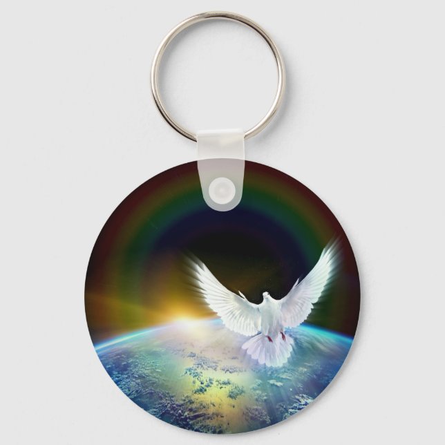 Porte-clés Dove of peace holy spirit over earth with Rainbow. (Recto)