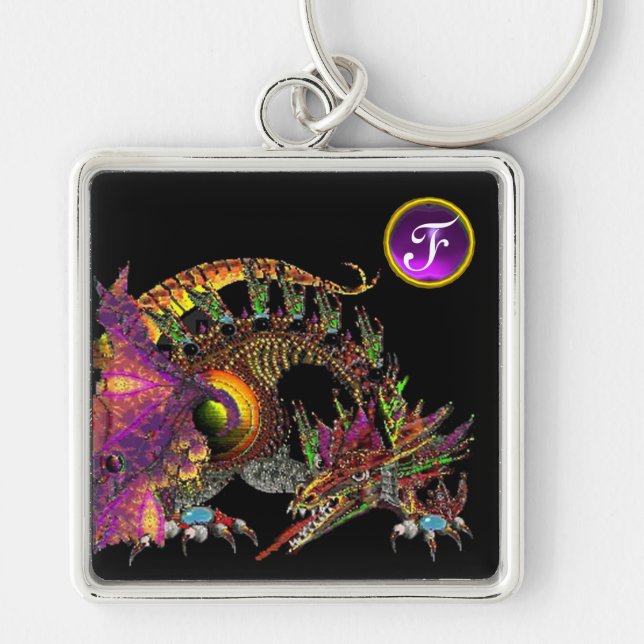 Porte-clés DRAGO Imaginaire Dragon Purple Gem Monogramme (Devant)