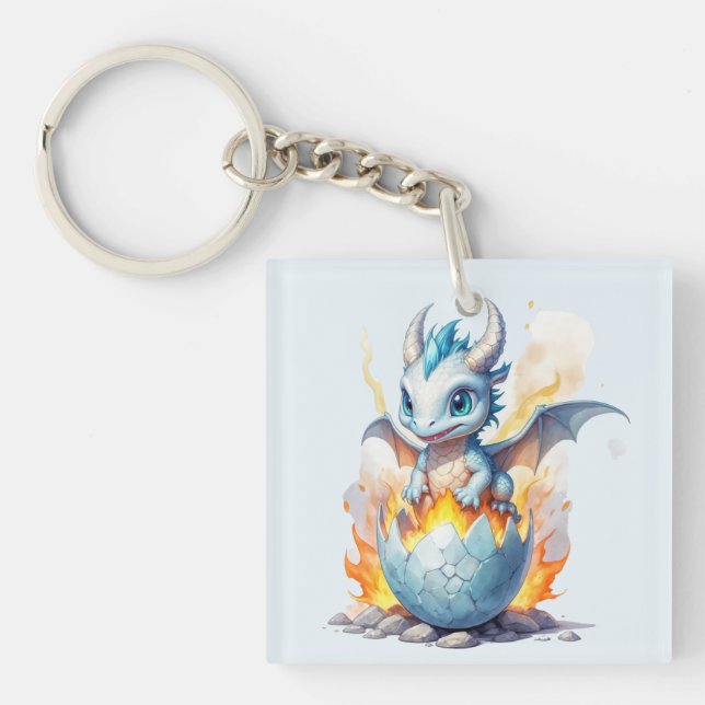 Porte-clés Dragon bleu à éclos givre acrylique (Devant)