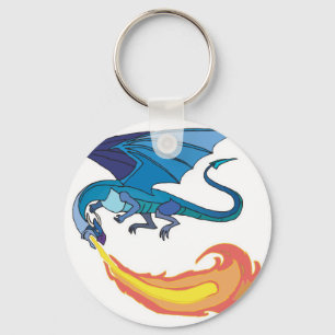 Porte-clés dragon bleu crachant du feu