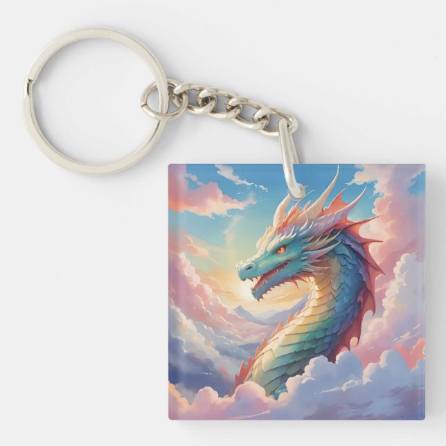 Porte-clés Dragon coloré dans le ciel (Devant)