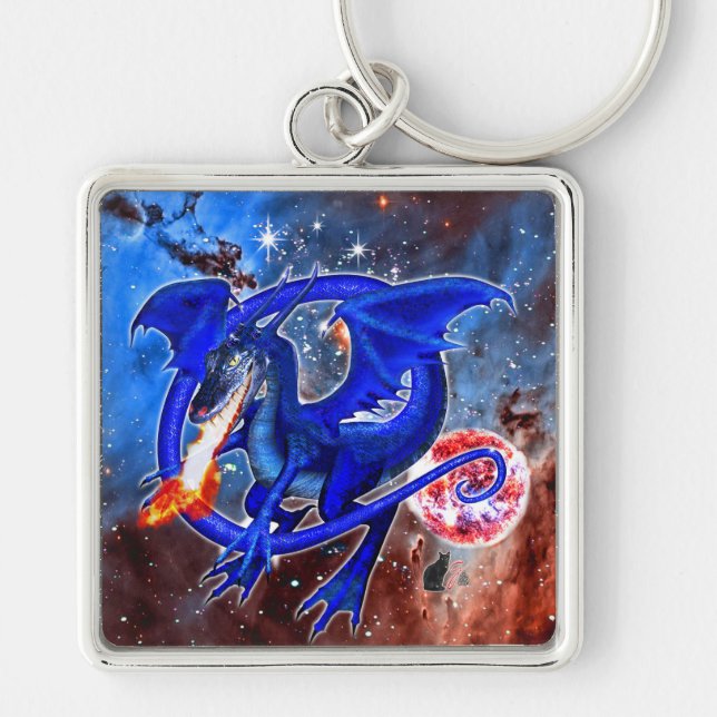 Porte-clés Dragon cosmique azurite  (Devant)