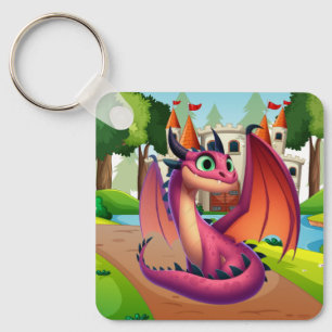 Porte-clés Dragon de dessin animé mignon violet/rouge