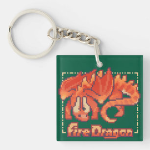 Porte-clés Dragon de feu pixel art  