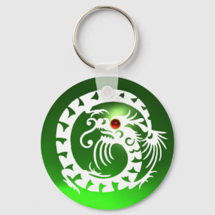 Porte-clés DRAGON DE NAGE, blanc, rubis rouge, émeraude verte