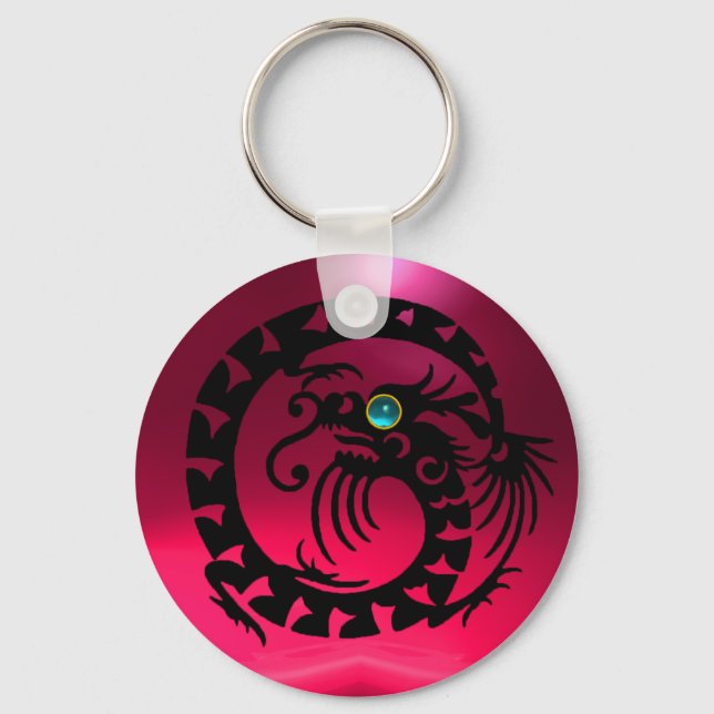 Porte-clés DRAGON DE NAGE, noir, aquamarine bleue, rubis rose (Recto)