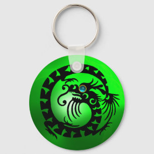 Porte-clés DRAGON DE NAGE, noir, aquamarine bleue, vert émera