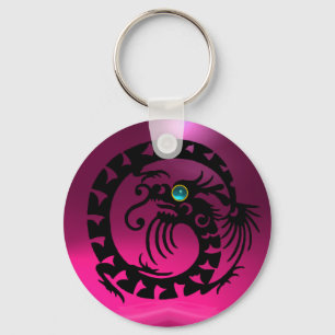 Porte-clés DRAGON DE NAKE, noir, aquamarine bleue, améthyste