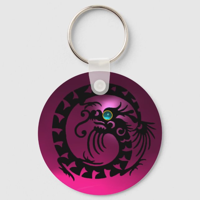 Porte-clés DRAGON DE NAKE, noir, aquamarine bleue, améthyste  (Recto)