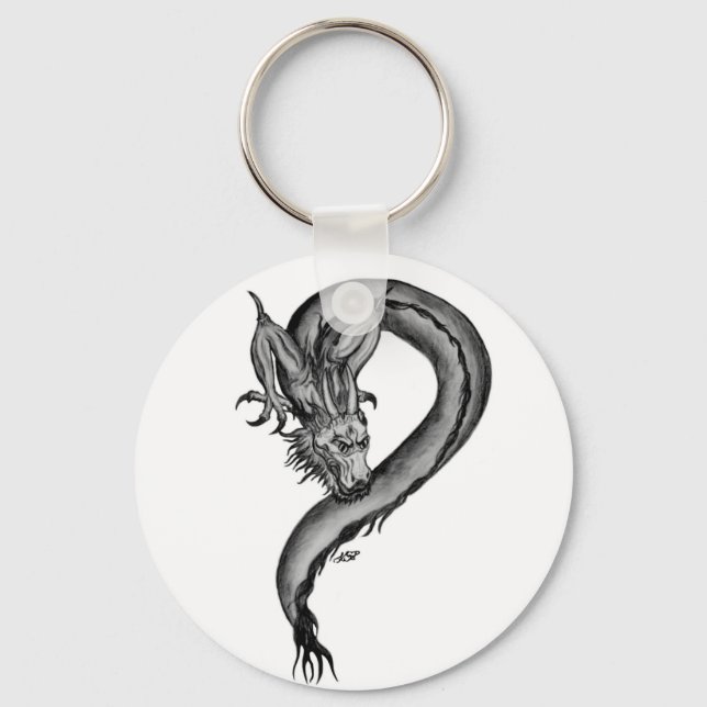 Porte-clés Dragon noir et blanc (Recto)
