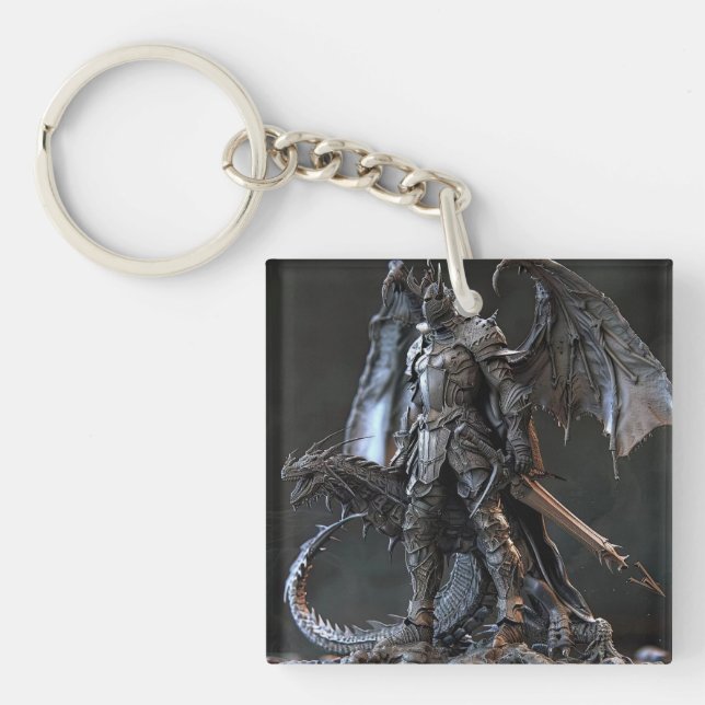 Porte-clés Dragon Warrior Nom customisé et date (Devant)