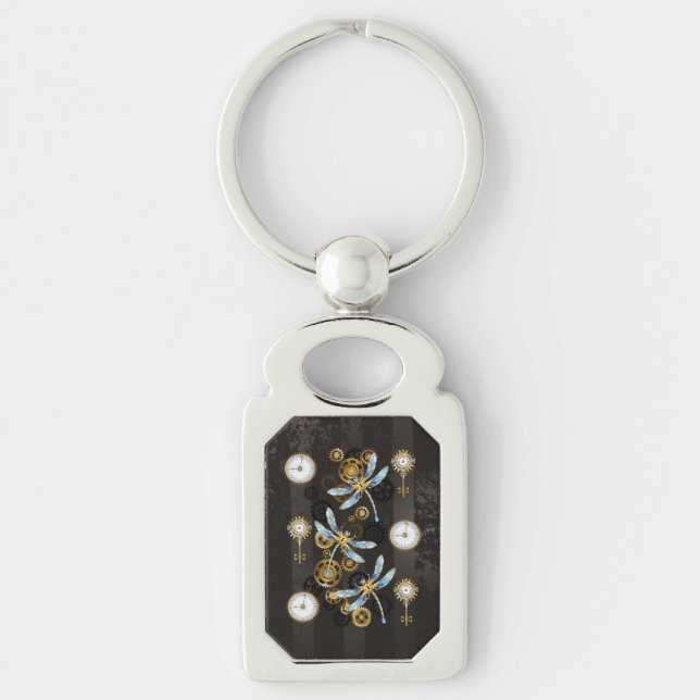 Porte-clés Dragonflies de Steampunk sur arrière - plan rayé b (Devant)
