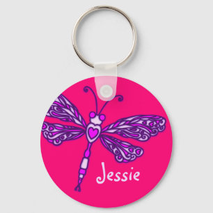 Porte-clés Dragonfly girls violet rose nom porte - clé