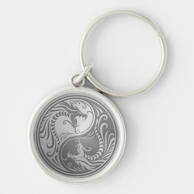 Porte-clés Dragons de Yin Yang d'acier inoxydable (Devant)
