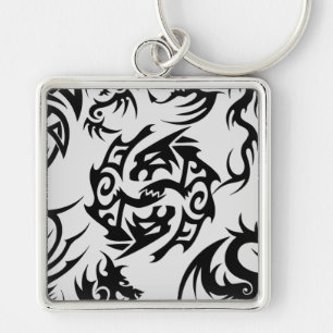 Porte-clés Dragons noirs motif contour.b Off blanc BG
