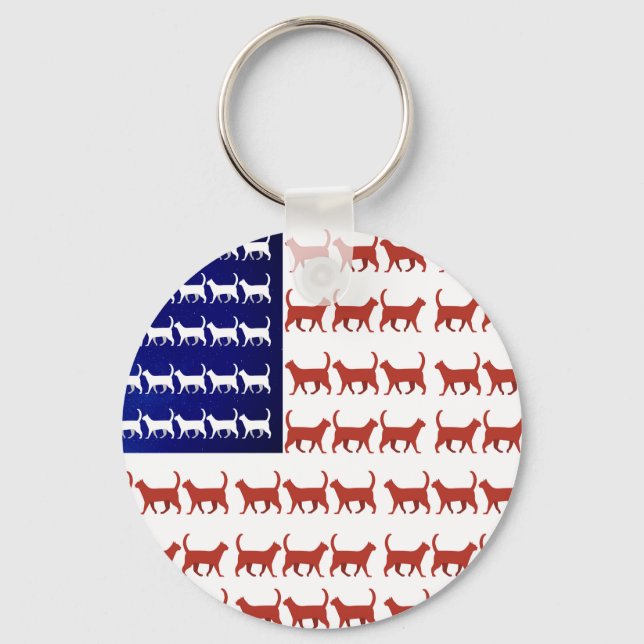Porte-clés Drapeau 4 juillet chat rouge blanc et bleu (Recto)