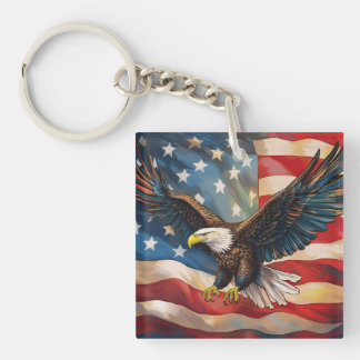 Porte-clés Drapeau américain avec aigle chauve