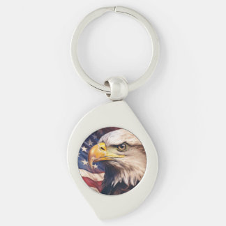 Porte-clés Drapeau Américain avec tête d'aigle chauve