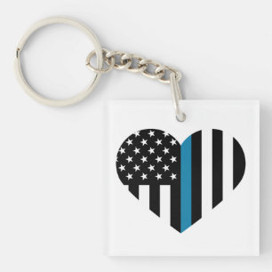 Porte-clés Drapeau américain de la ligne bleue mince