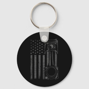 Porte-clés Drapeau américain vintage Piston Drôle Muscle Car