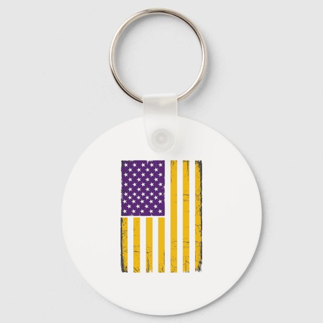 Porte-clés Drapeau américain violet et or en détresse Vecteur (Recto)