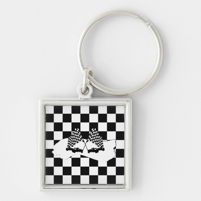 Porte-clés Drapeau Checker et voitures de course (Devant)
