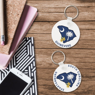 Porte-clés Drapeau de Caroline du Sud et Fleur Jessamine Jaun