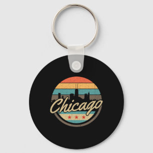 Porte-clés Drapeau de Chicago Ciel Imprimé Vintage Illinois U